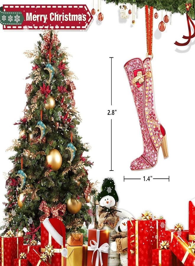 زينة عيد الميلاد على شكل حذاء بكعب عالٍ من هيينشين، زينة معدنية بكعب عالٍ لشجرة عيد الميلاد، مرصعة بأحجار الراين الأرجوانية، أحذية برقبة عالية، ديكور معلق لعيد الميلاد، هدايا عيد ميلاد مميزة للنساء والفتيات والأمهات والأجداد والأخوات - Image 3